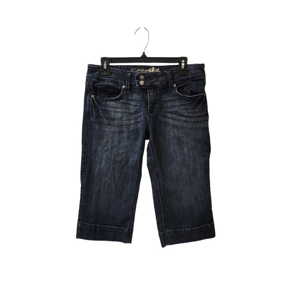 Refuge Jean Bermuda Shorts Crop Capris Size 9 Dark Wash Low Rise y2k 2000s